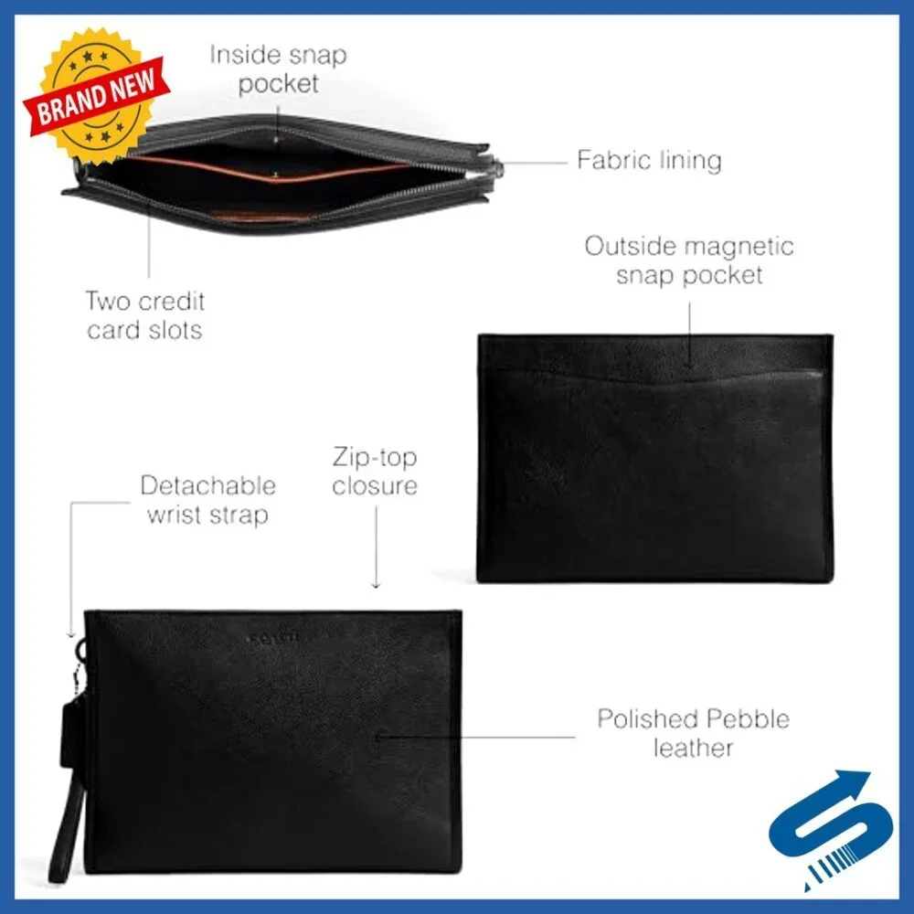 Leather Travel Pouch with Wrist Strap, Credit Card Slots, 12x8.5 Inch